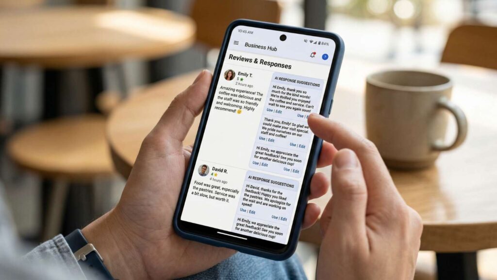 AI-generated response suggestions next to customer reviews